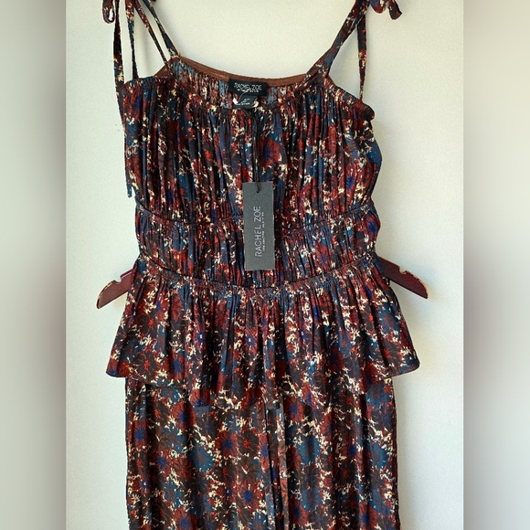 RACHEL ZOE Satin Floral Dark Blue SET Spagetti Top Elastic Wide Legs Pants S - Picture 12 of 14